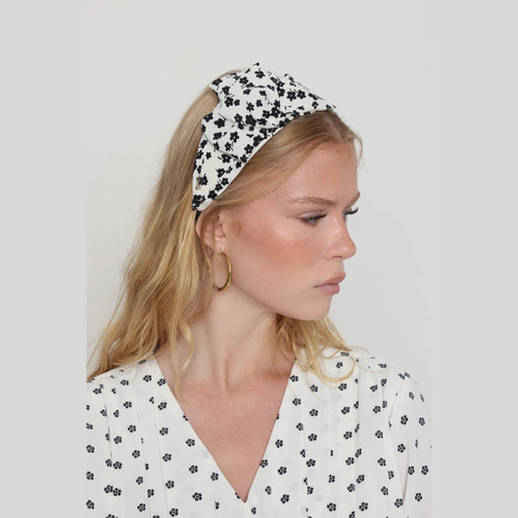 Small Black White Floral Bow Headband