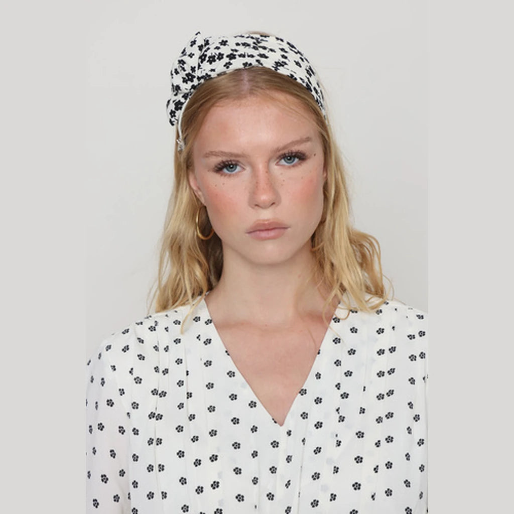 Small Black White Floral Bow Headband