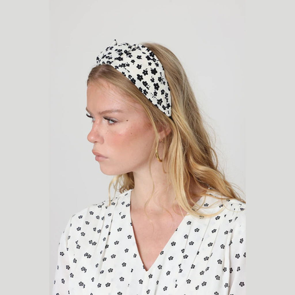 Small Black White Floral Bow Headband