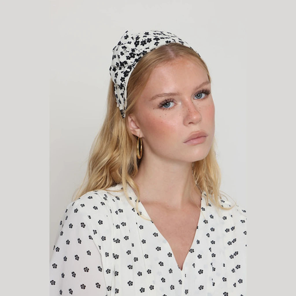 Small Black White Floral Bow Headband