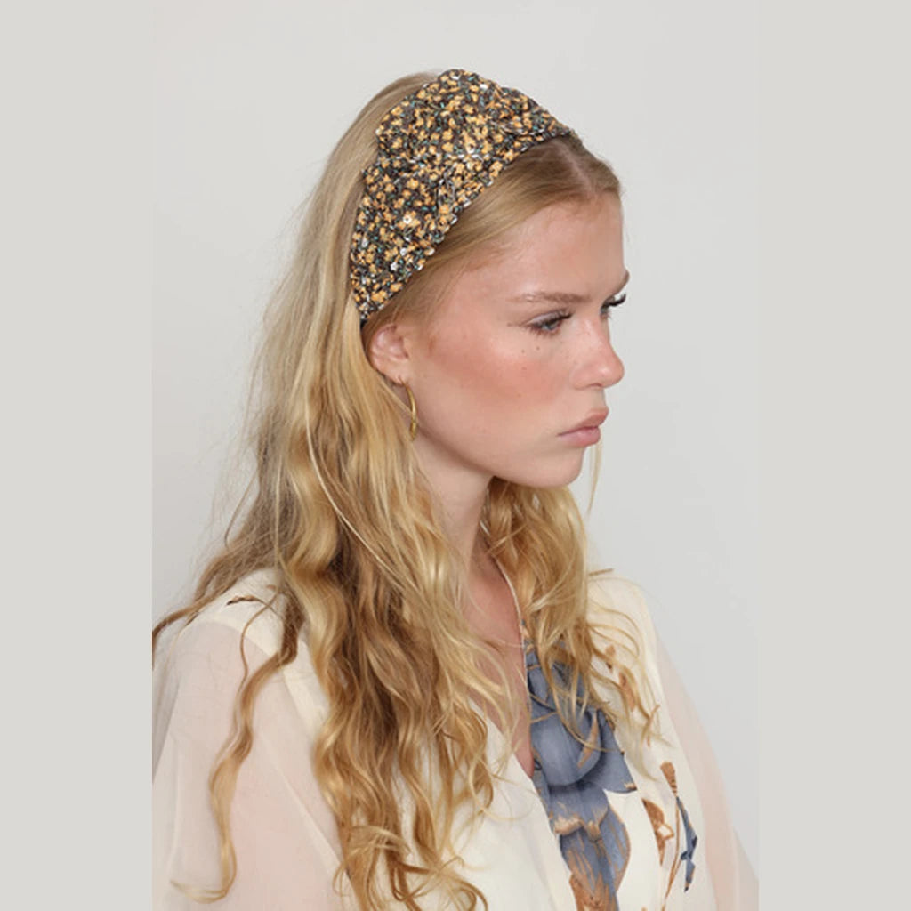 Small Brown Yellow Sequin Bow Headband
