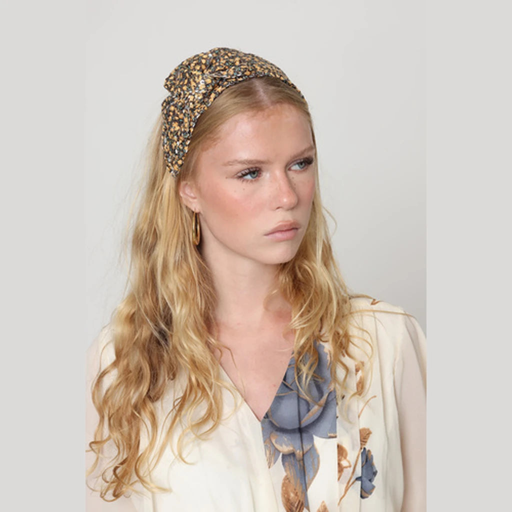Small Brown Yellow Sequin Bow Headband
