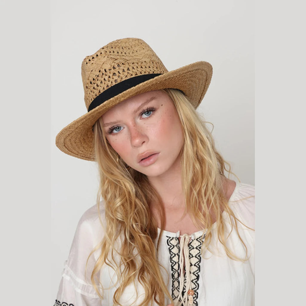 Camel Straw Hat with Black Band