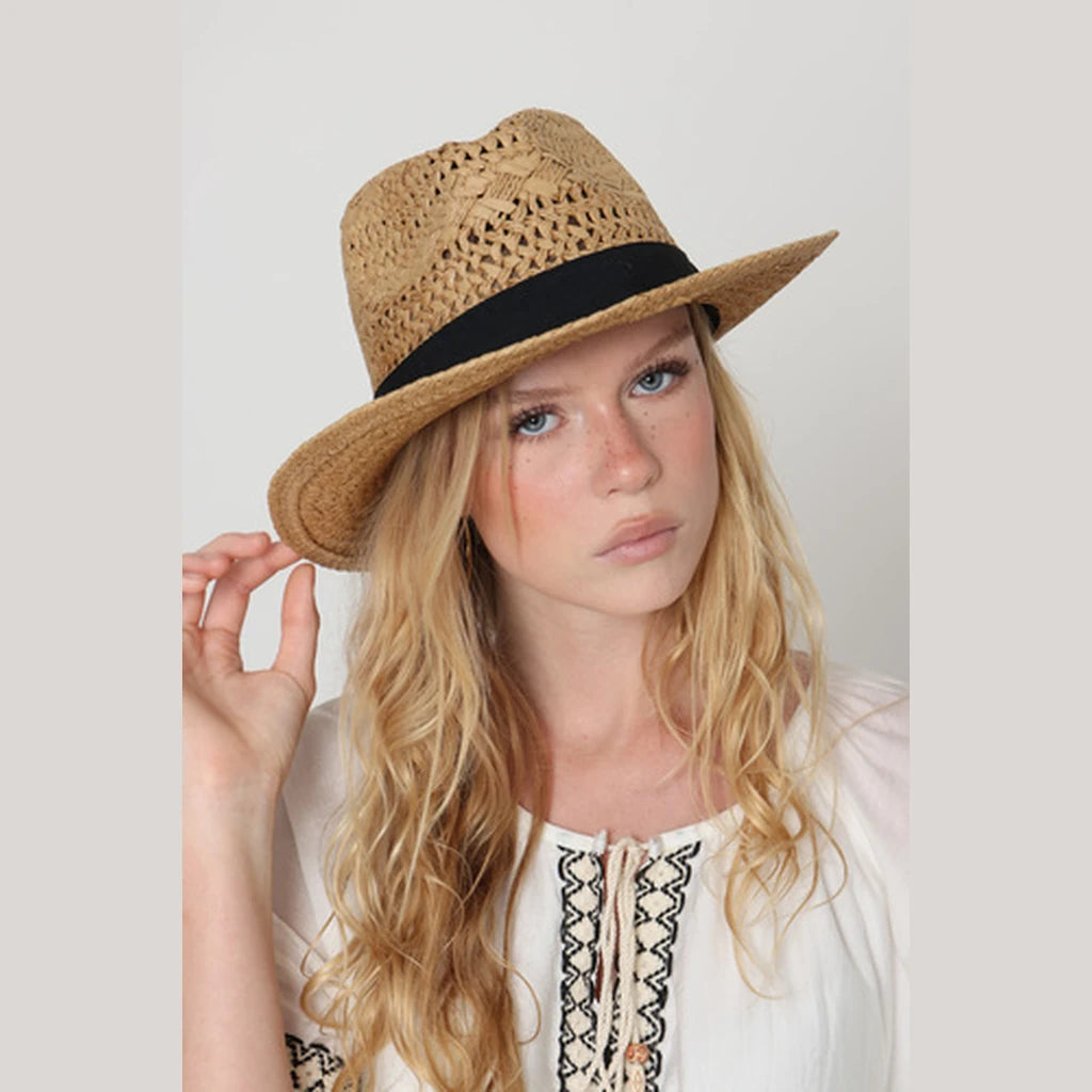 Camel Straw Hat with Black Band