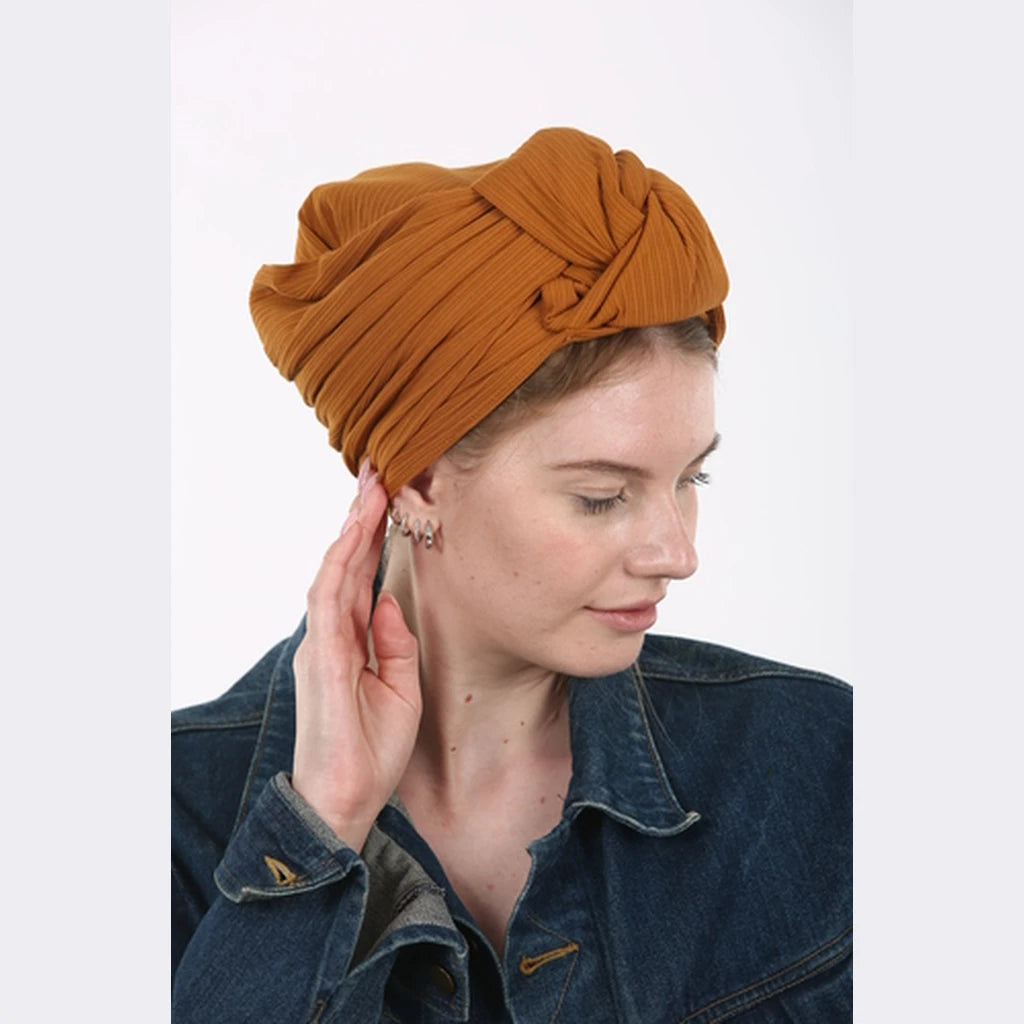 Brown Jersey Partial / Full Coverage Turban Headwrap with Volume