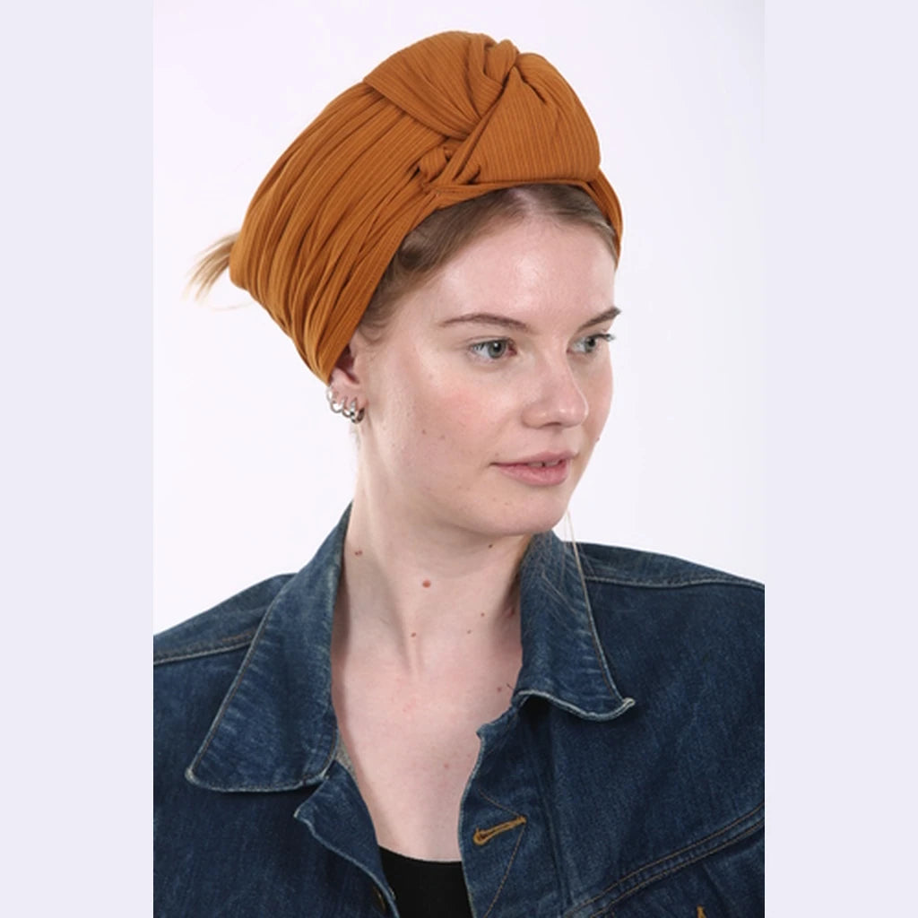 Brown Jersey Partial / Full Coverage Turban Headwrap with Volume
