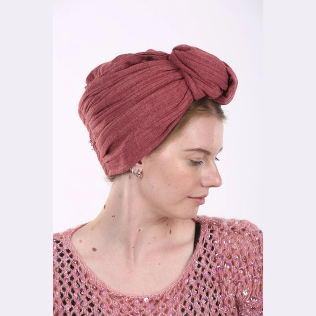 Dark Pink Jersey Partial / Full Coverage Turban Headwrap with Volume