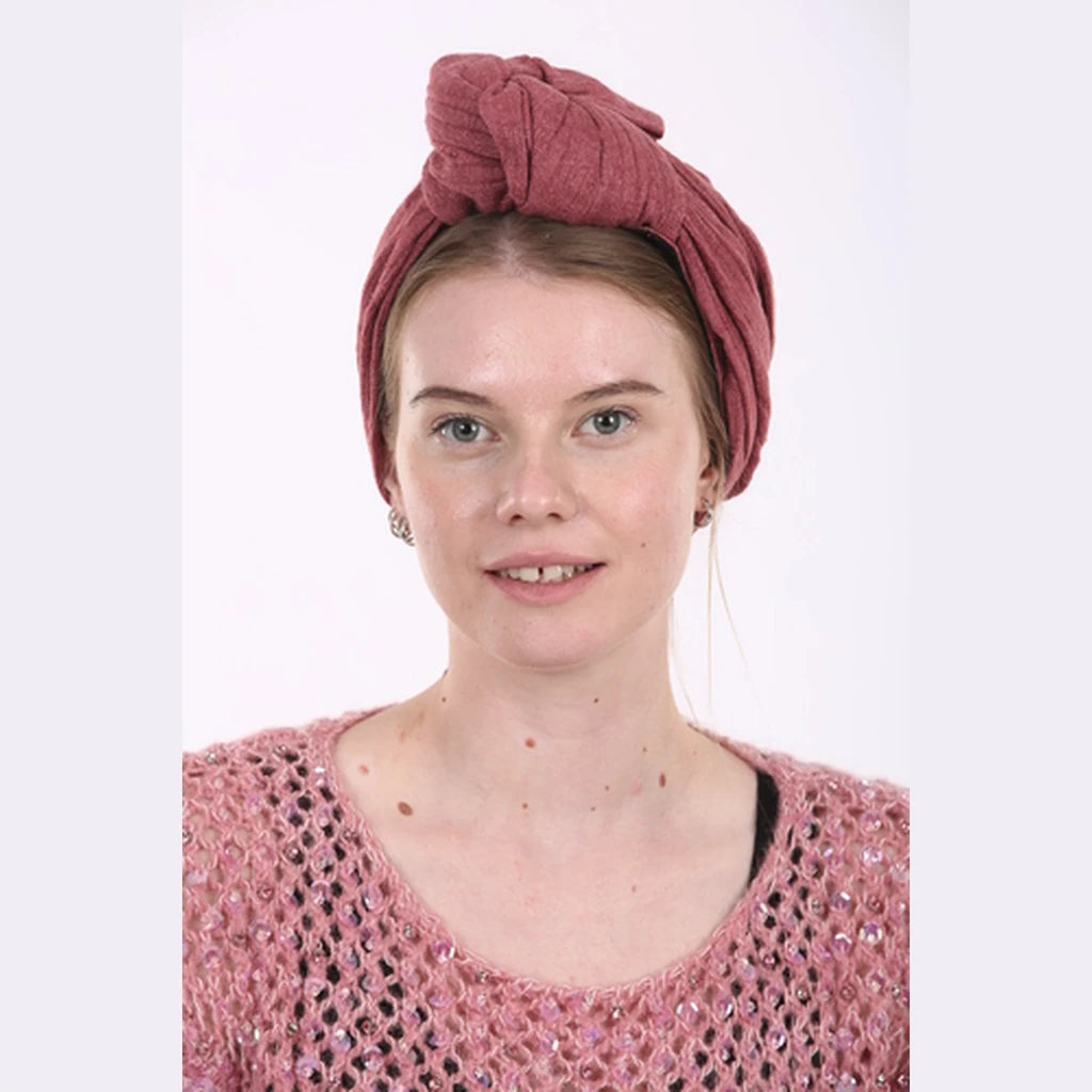 Dark Pink Jersey Partial / Full Coverage Turban Headwrap with Volume