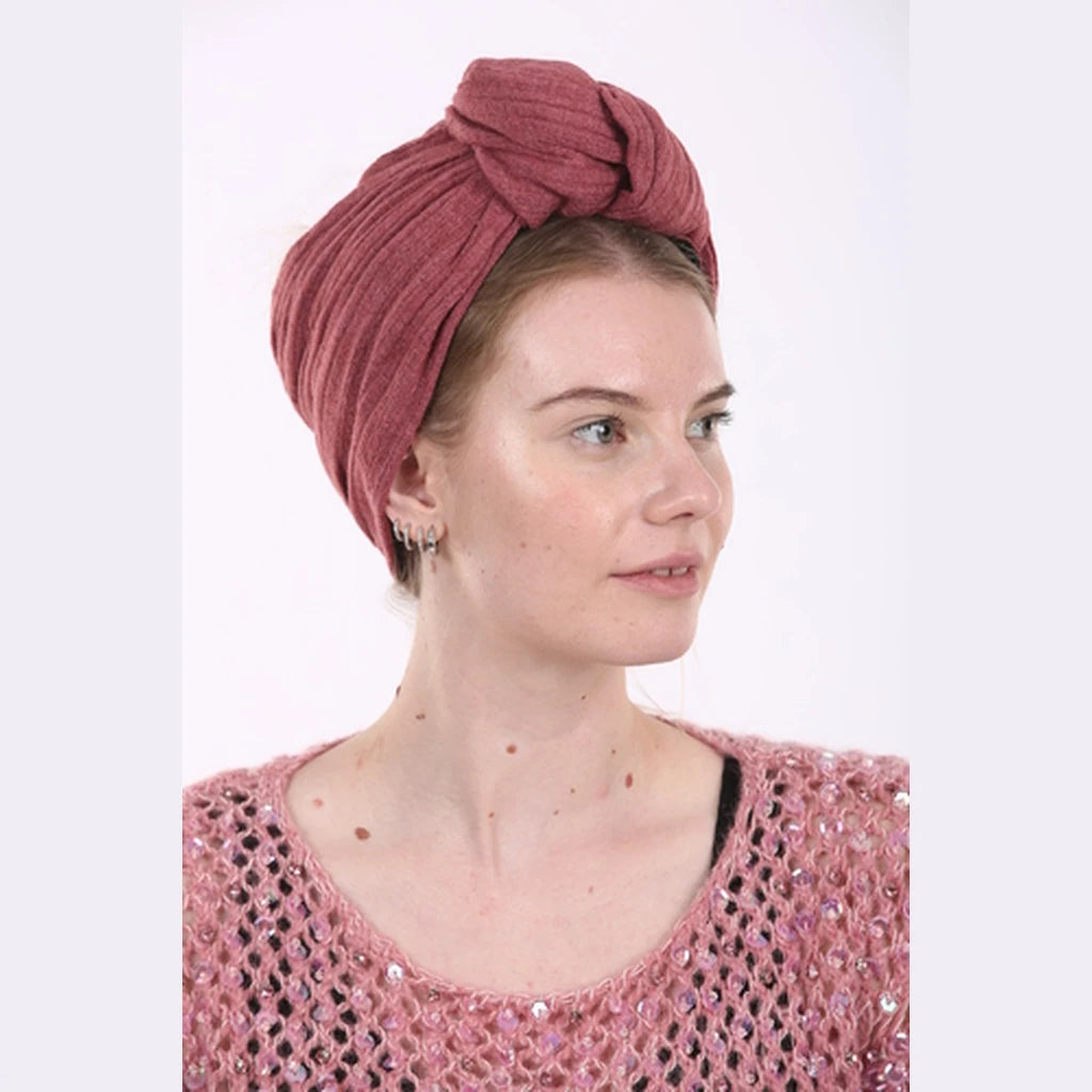 Dark Pink Jersey Partial / Full Coverage Turban Headwrap with Volume