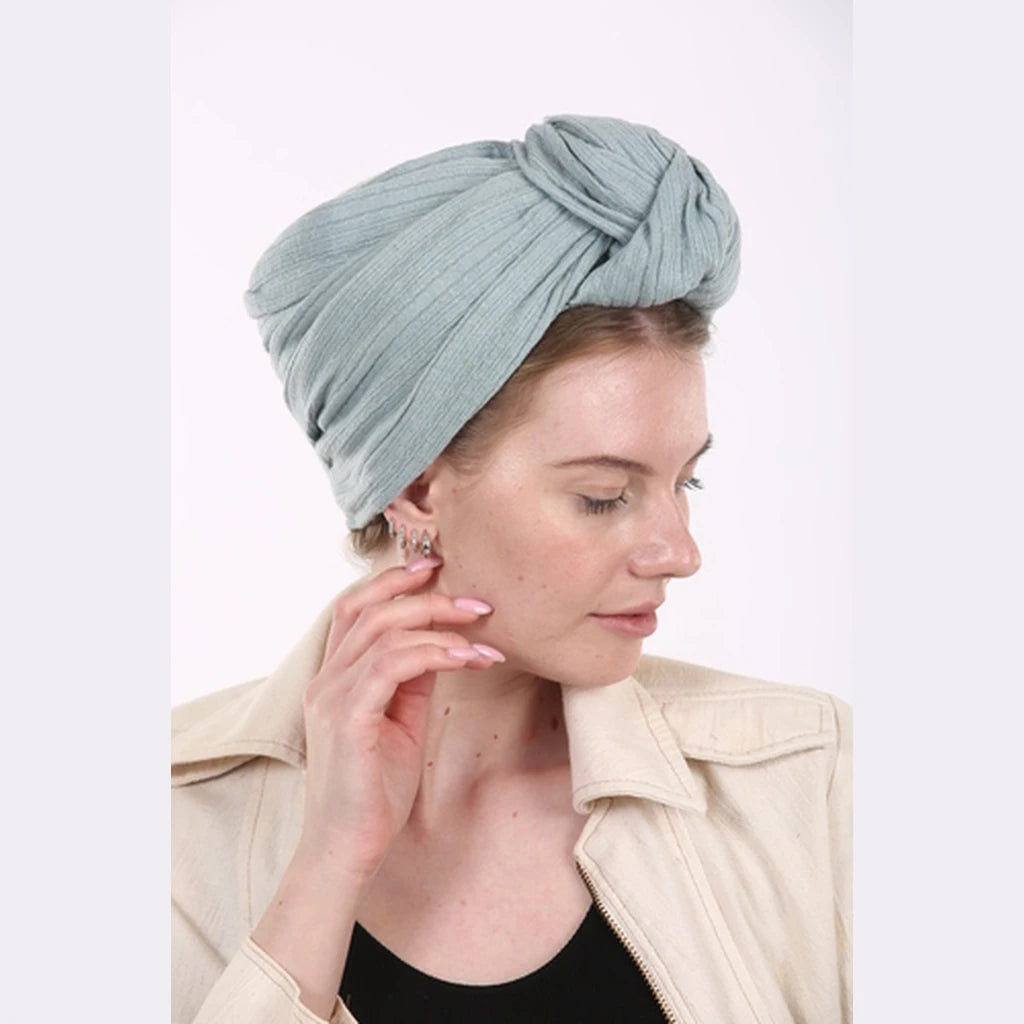 Light Blue Jersey Partial / Full Coverage Turban Headwrap with Volume
