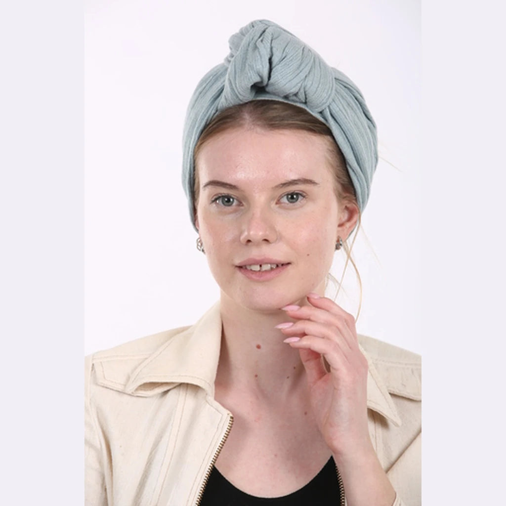 Light Blue Jersey Partial / Full Coverage Turban Headwrap with Volume