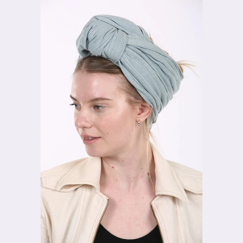 Light Blue Jersey Partial / Full Coverage Turban Headwrap with Volume