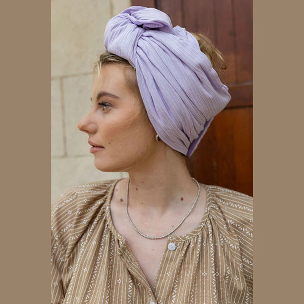 Partial / Full Coverage Turban Head Covering with Built-In Volume – Lilac Jersey