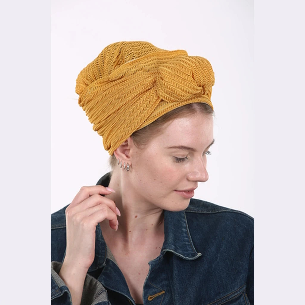 Mustard Knit Partial / Full Coverage Turban Headwrap with Volume