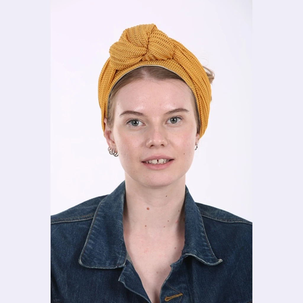 Mustard Knit Partial / Full Coverage Turban Headwrap with Volume