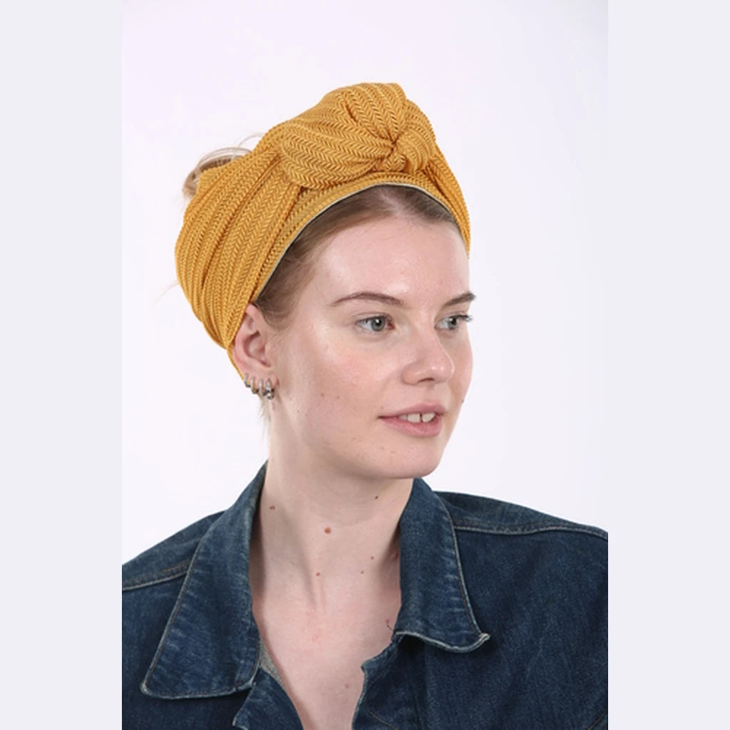 Mustard Knit Partial / Full Coverage Turban Headwrap with Volume
