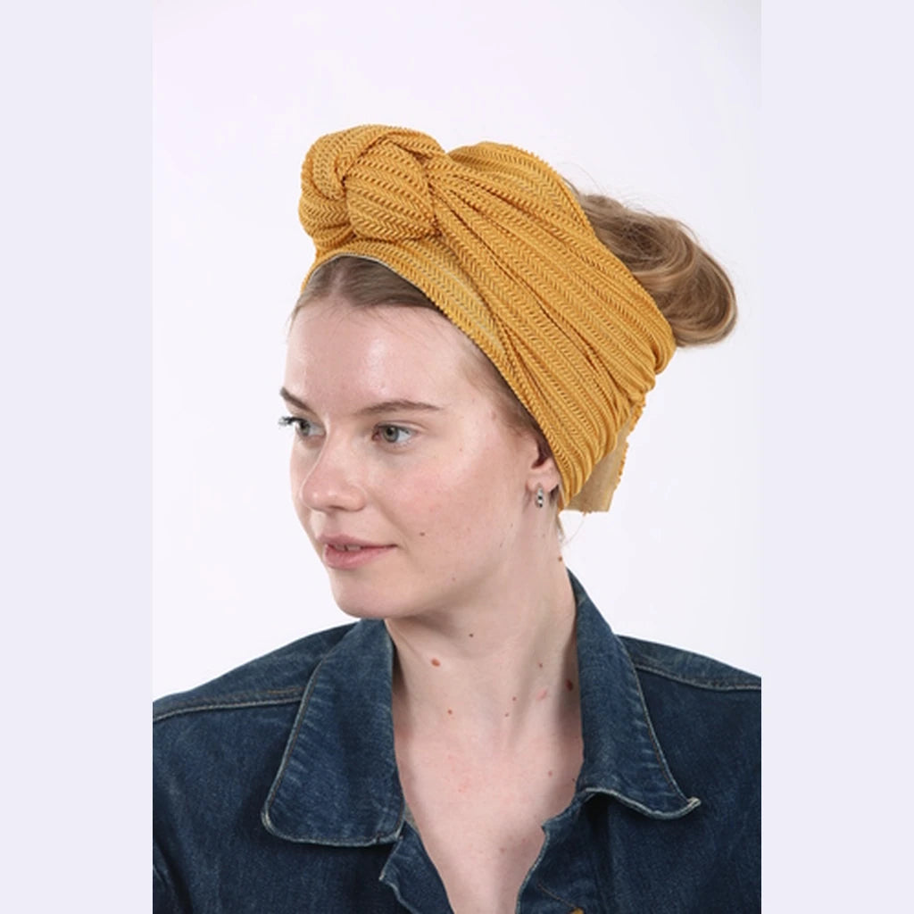 Mustard Knit Partial / Full Coverage Turban Headwrap with Volume