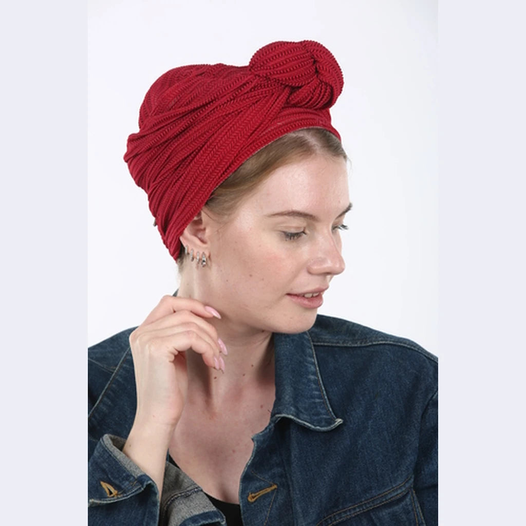 Red Knit Partial / Full Coverage Turban Headwrap with Volume