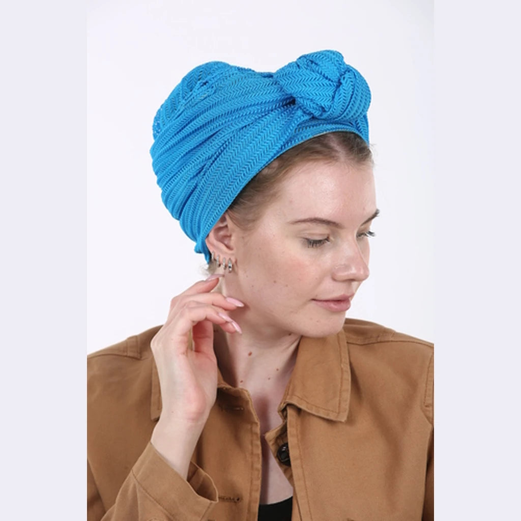 Partial / Full Coverage Turban Head Covering with Built-In Volume – Turquoise Knit