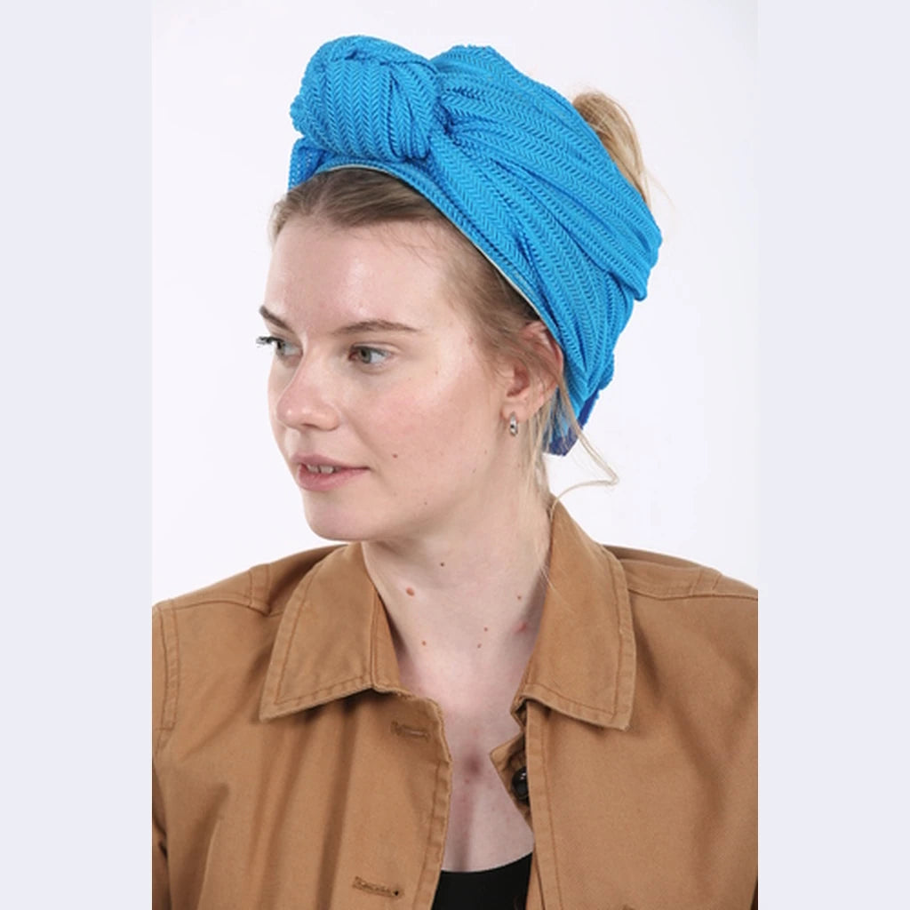 Partial / Full Coverage Turban Head Covering with Built-In Volume – Turquoise Knit