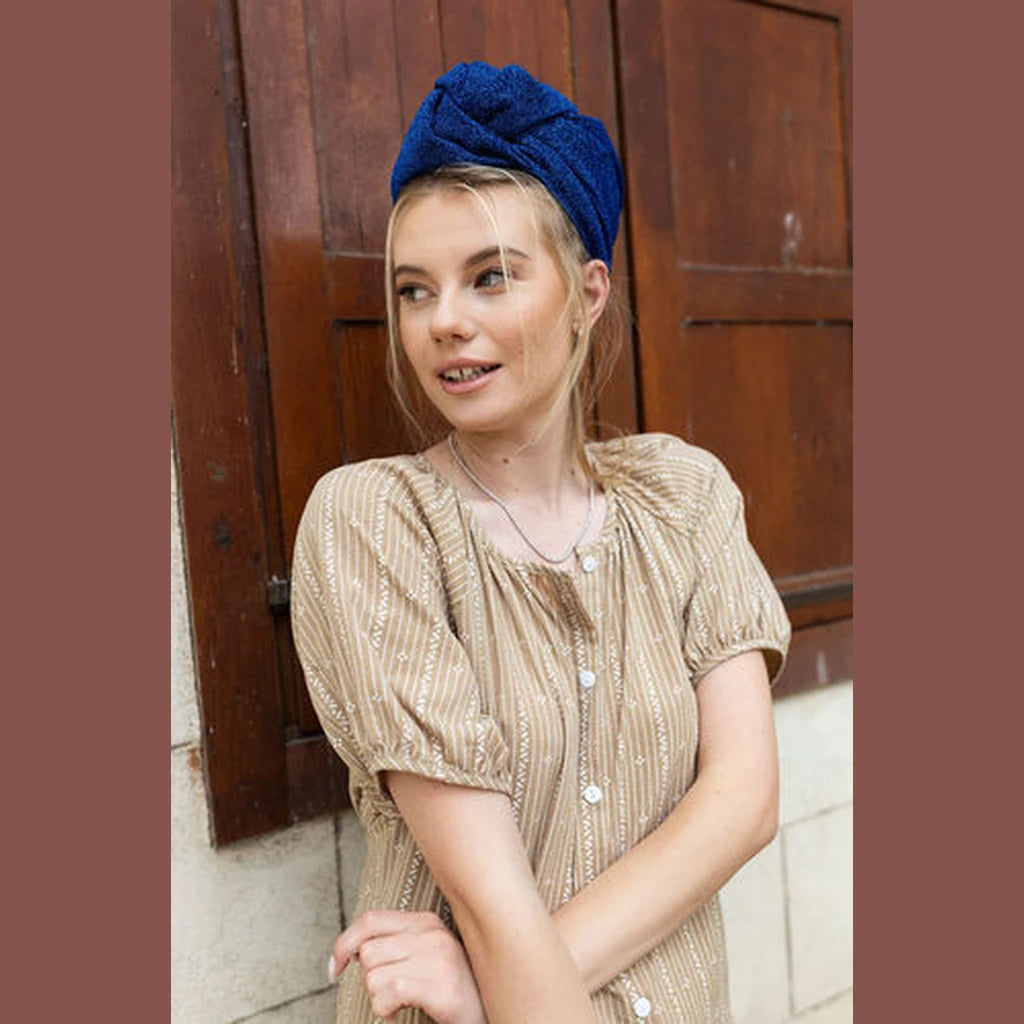 Blue Lurex Partial / Full Coverage Turban Headwrap with Volume
