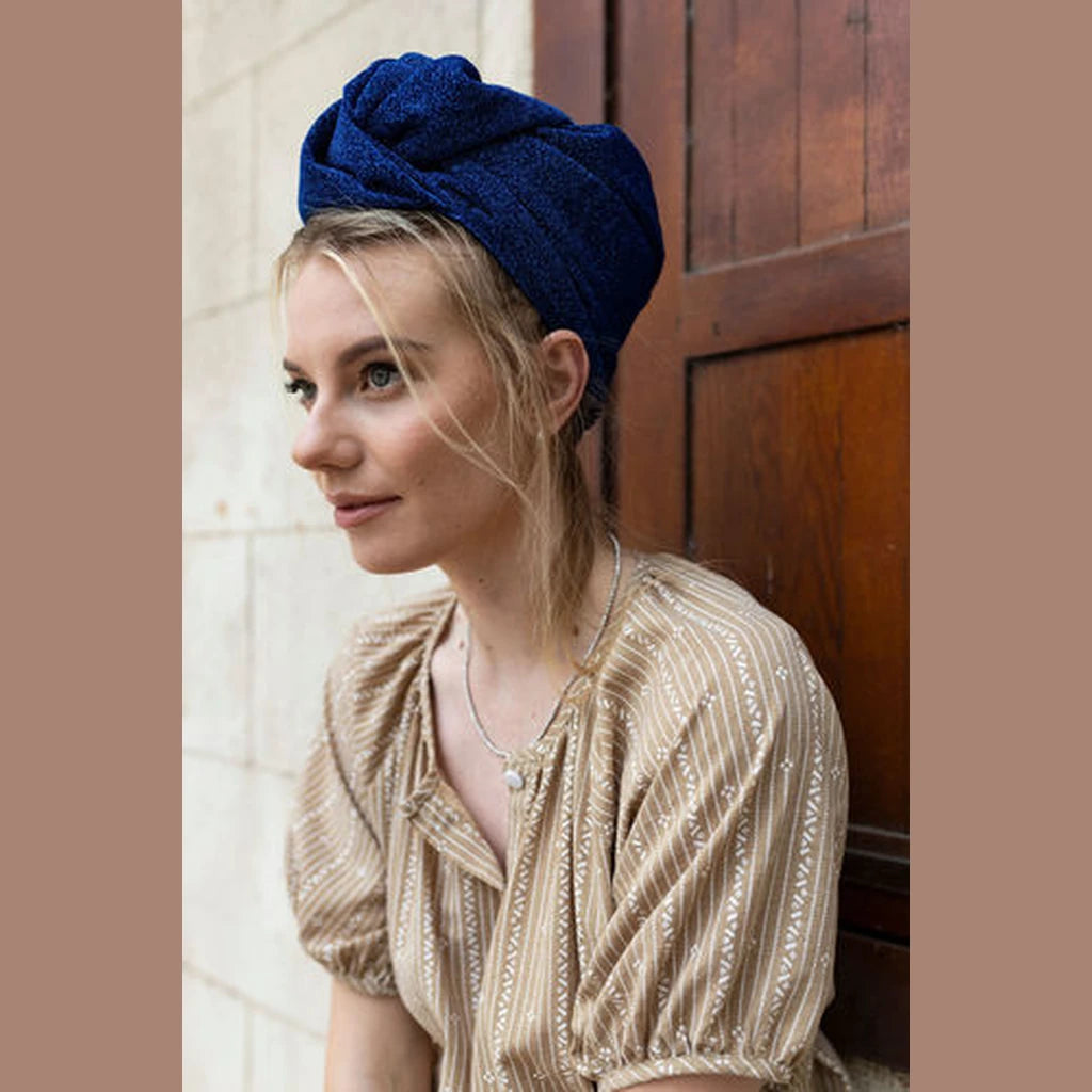 Partial / Full Coverage Turban Head Covering with Built-In Volume – Blue Lurex