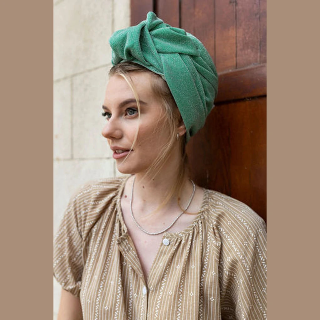 Light Green Lurex Partial / Full Coverage Turban Headwrap with Volume