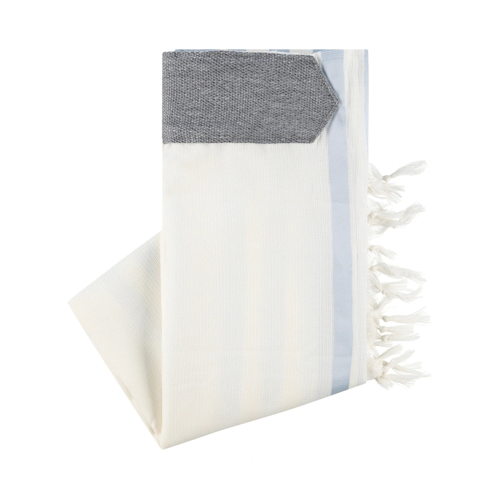 Elegant Tallit with Light Blue Grey Fabric Atarah