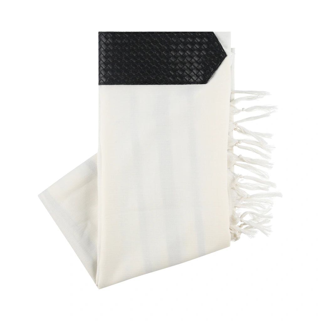 Elegant Tallit with Black Faux Leather Atarah