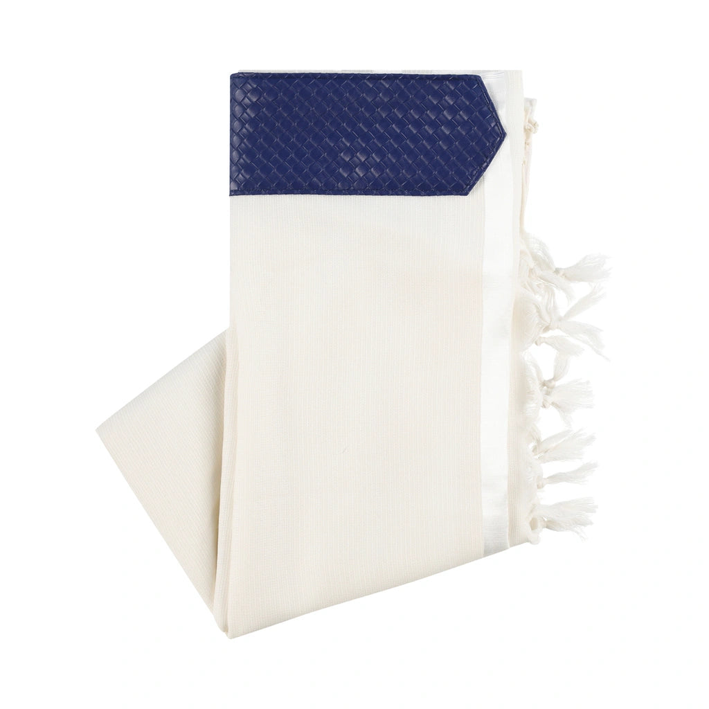 Elegant Tallit with Blue Faux Leather Atarah