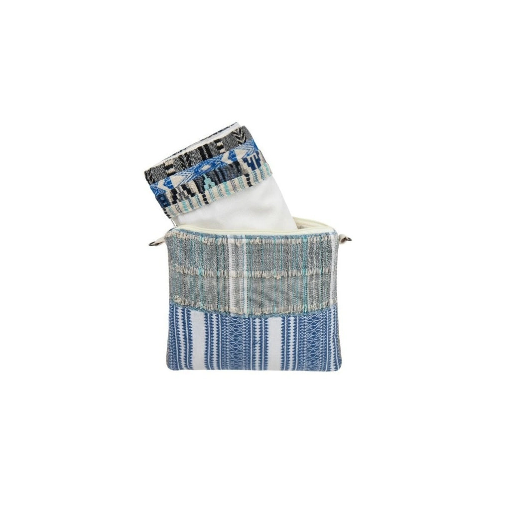 Elegant Tallit with Blue Patchwork Atarah