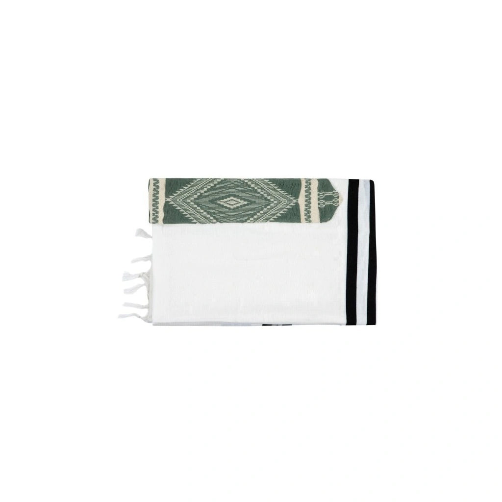 Elegant Tallit with Tribal Green Atarah