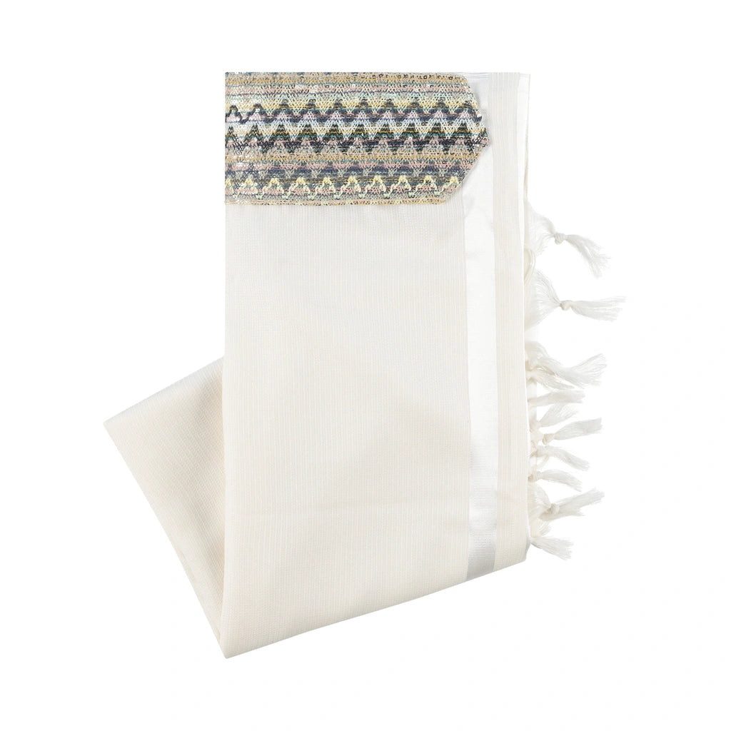Elegant Tallit with Colorful Knitted Fabric Atarah
