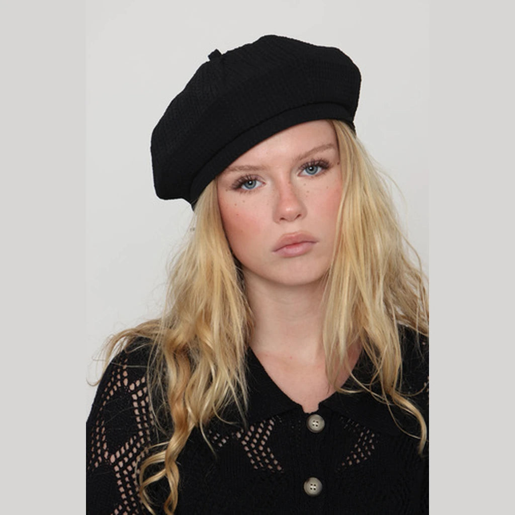 Black Pepita Cotton Beret