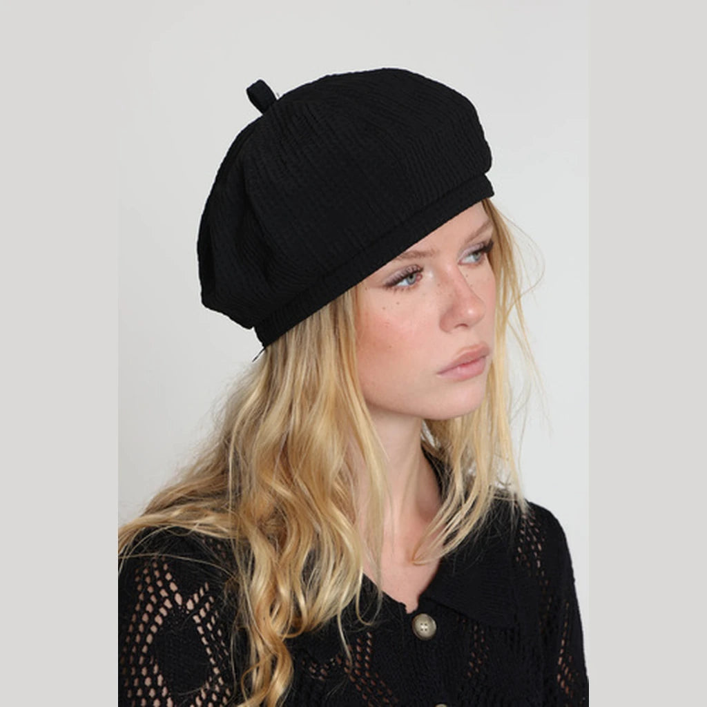 Black Pepita Cotton Beret