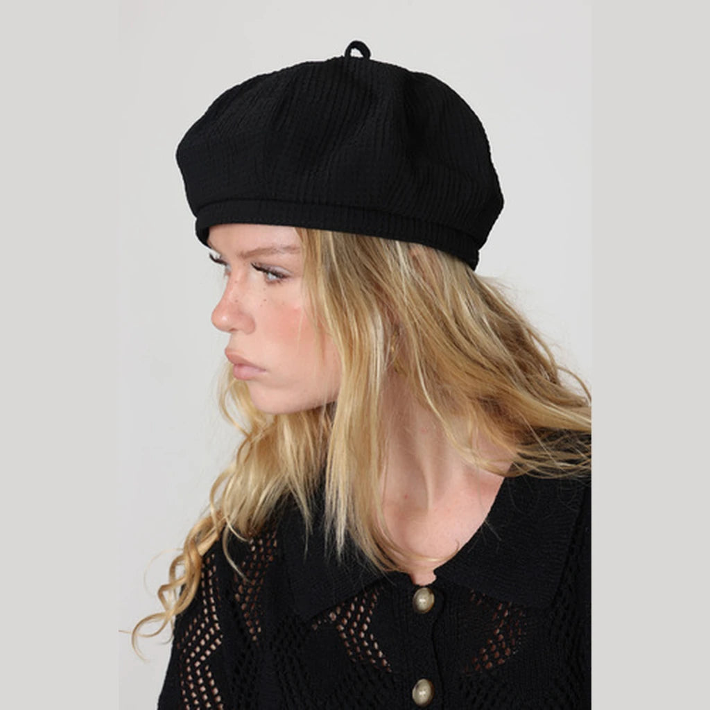 Black Pepita Cotton Beret