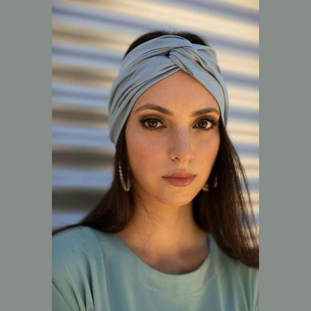 Thin Jersey Turban Head Covering – Light Blue