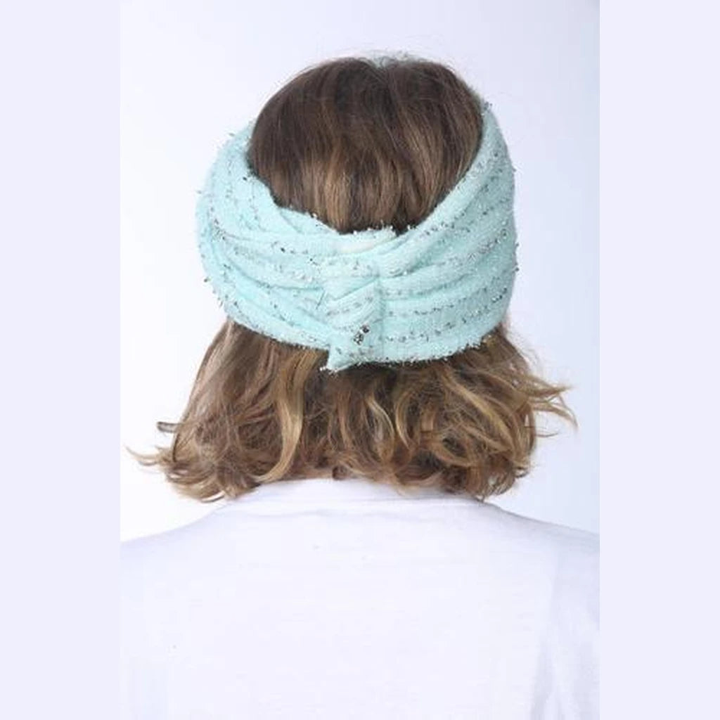 Thin Lurex Turban Head Covering – Mint & Silver