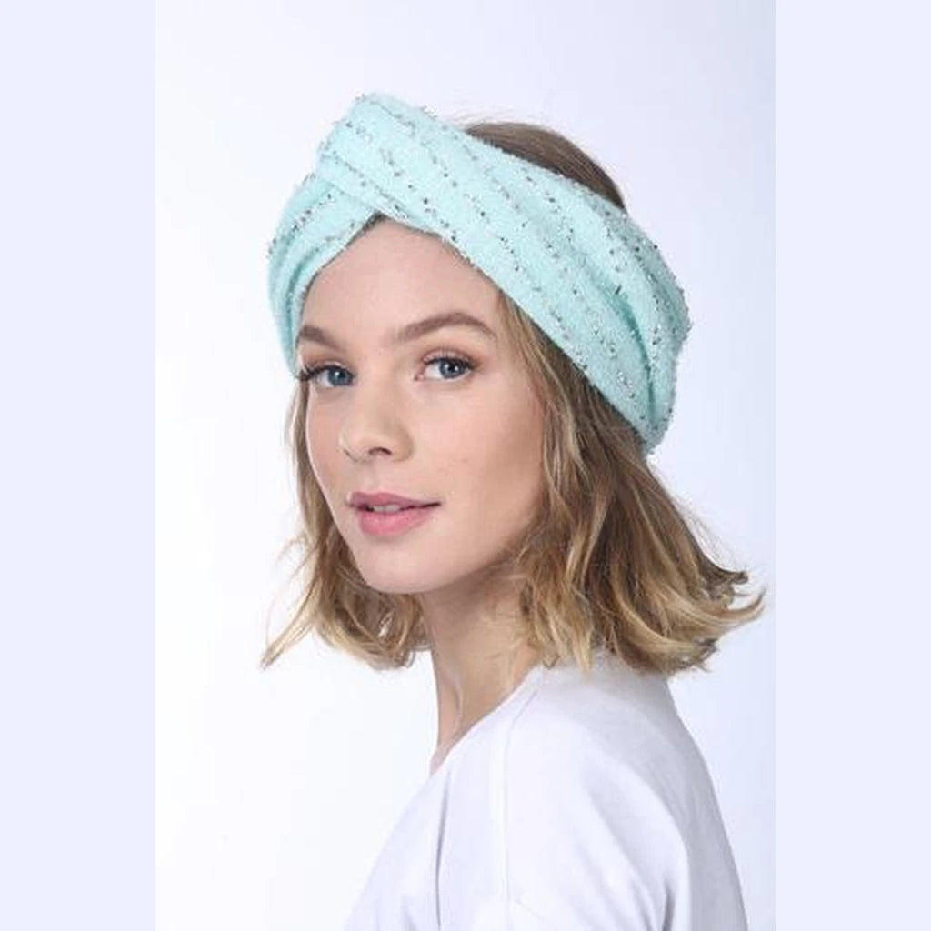 Thin Lurex Turban Head Covering – Mint & Silver