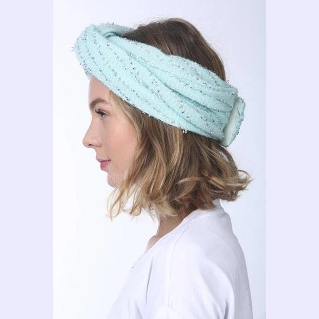 Thin Lurex Turban Head Covering – Mint & Silver