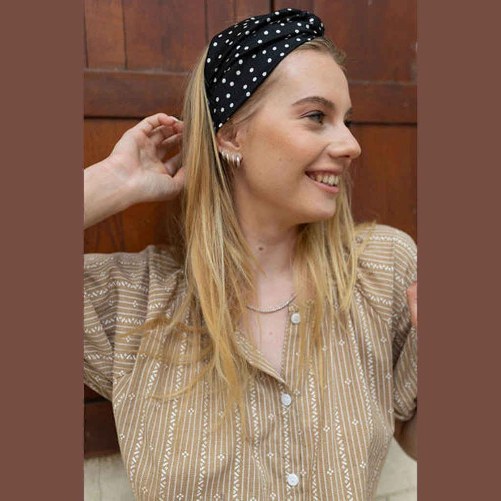 Thin Polka Dot Turban Head Covering – Black