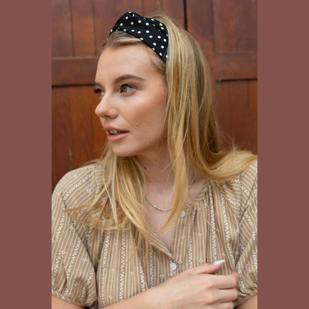 Thin Polka Dot Turban Head Covering – Black