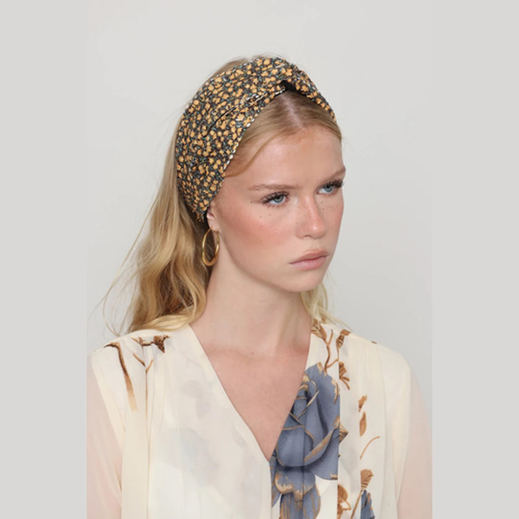 Thin Sequin Turban Head Covering – Brown & Yellow
