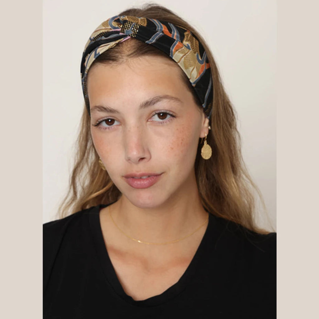Thin Floral Turban Head Covering – Black & Orange
