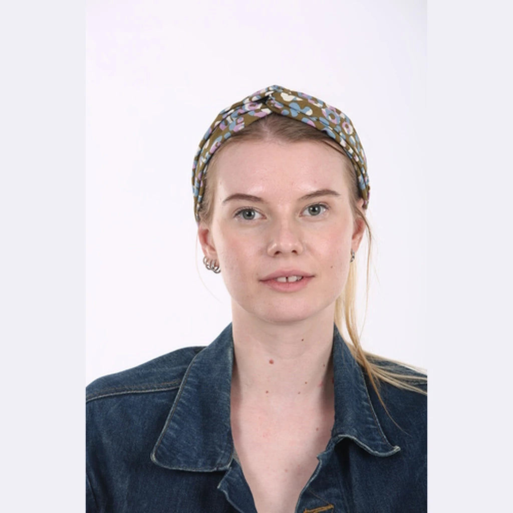 Thin Green Print Turban Head Covering