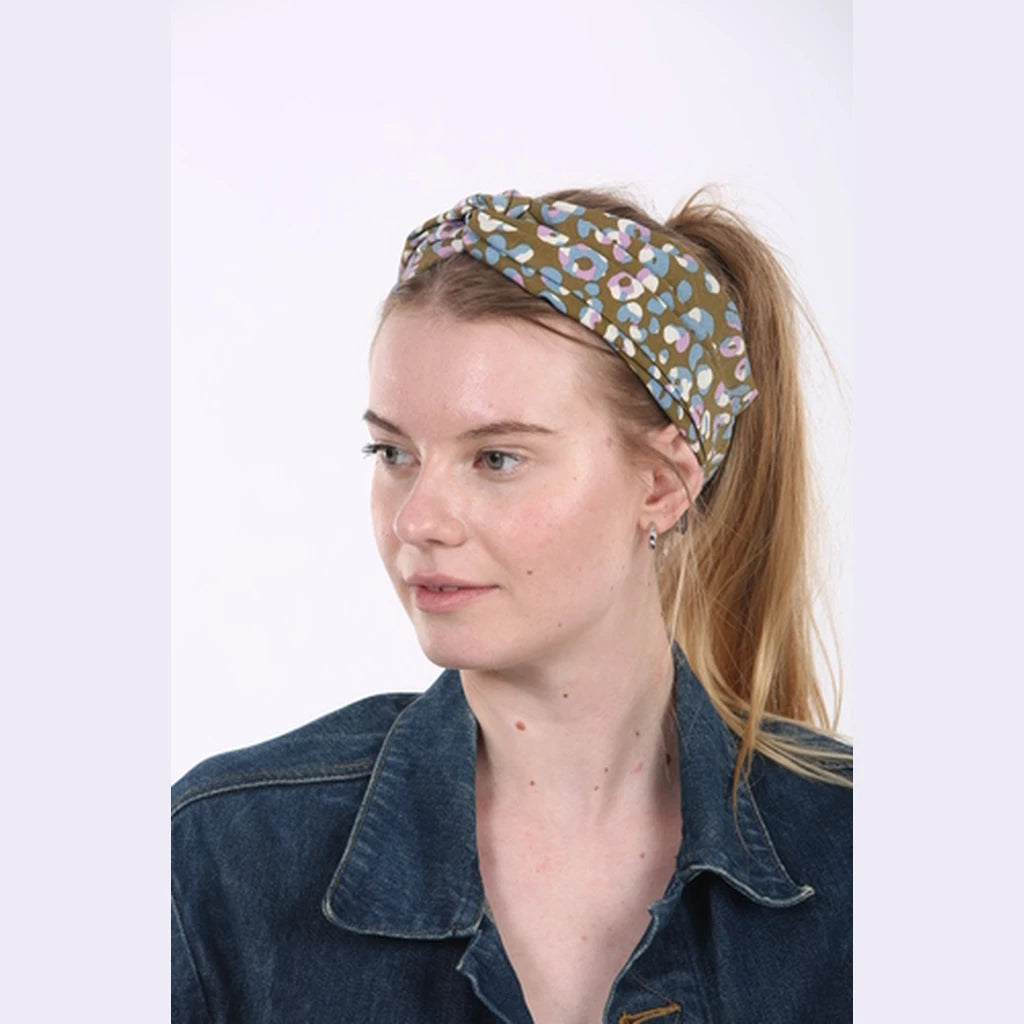 Thin Green Print Turban Head Covering