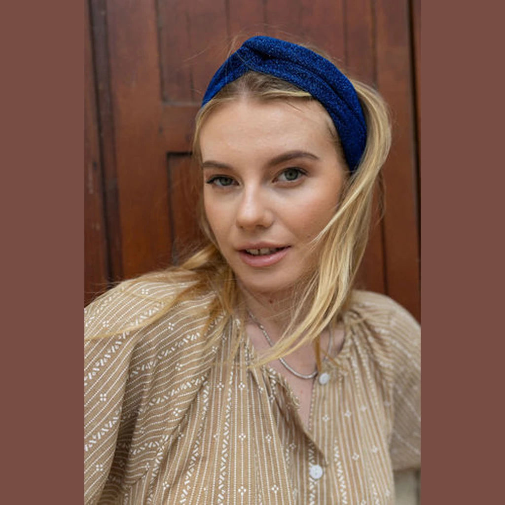 Thin Lurex Turban Head Covering – Blue