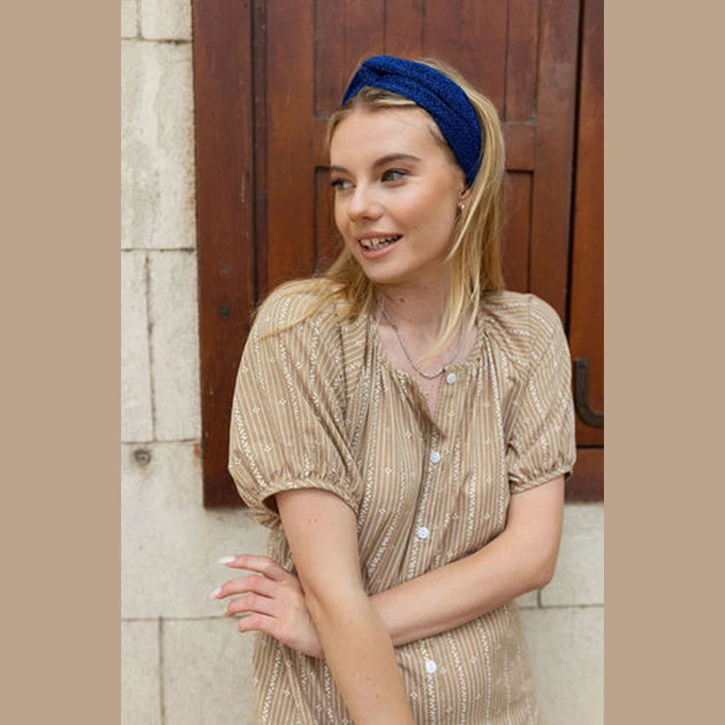 Thin Lurex Turban Head Covering – Blue