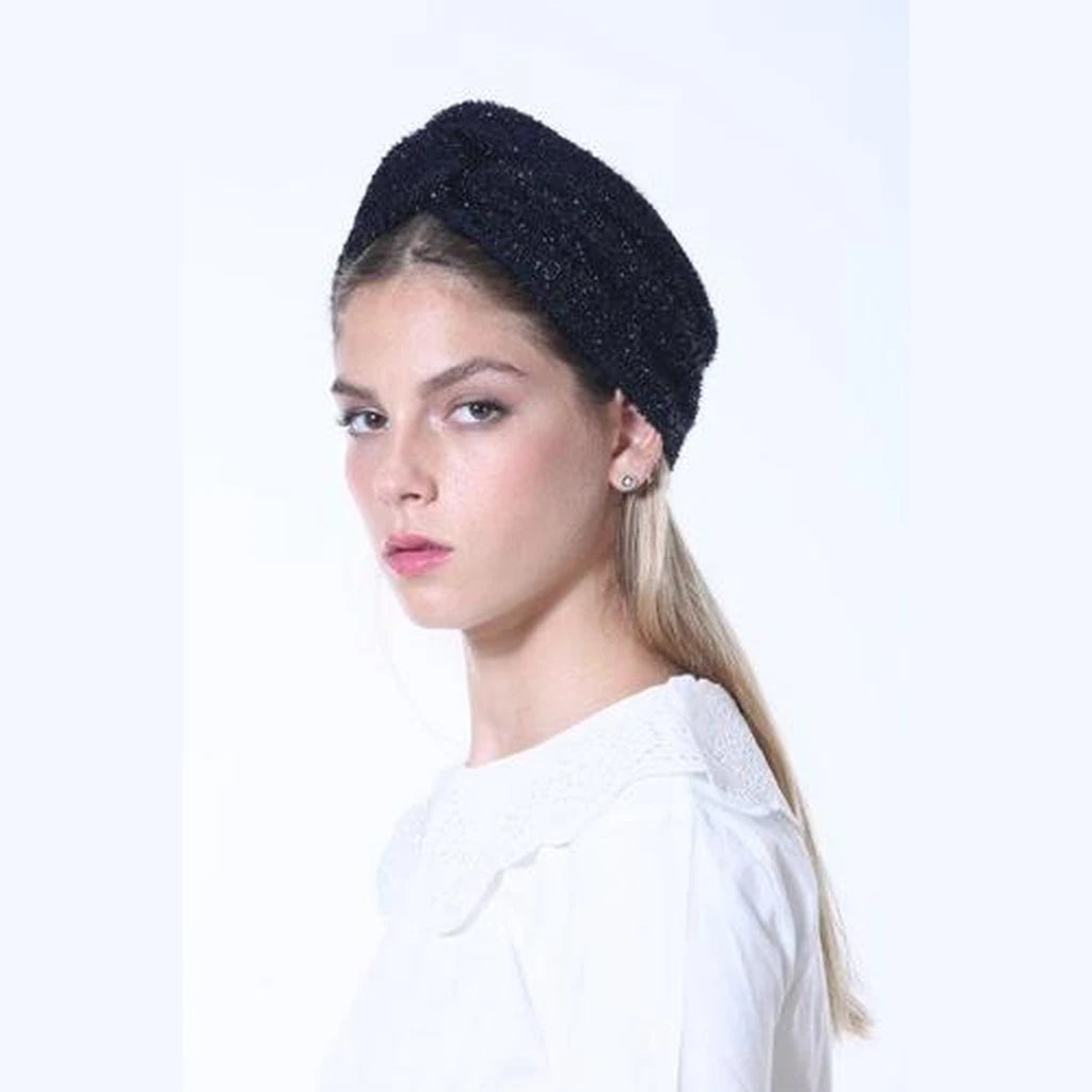 Thin Lurex Turban Head Covering – Navy Blue
