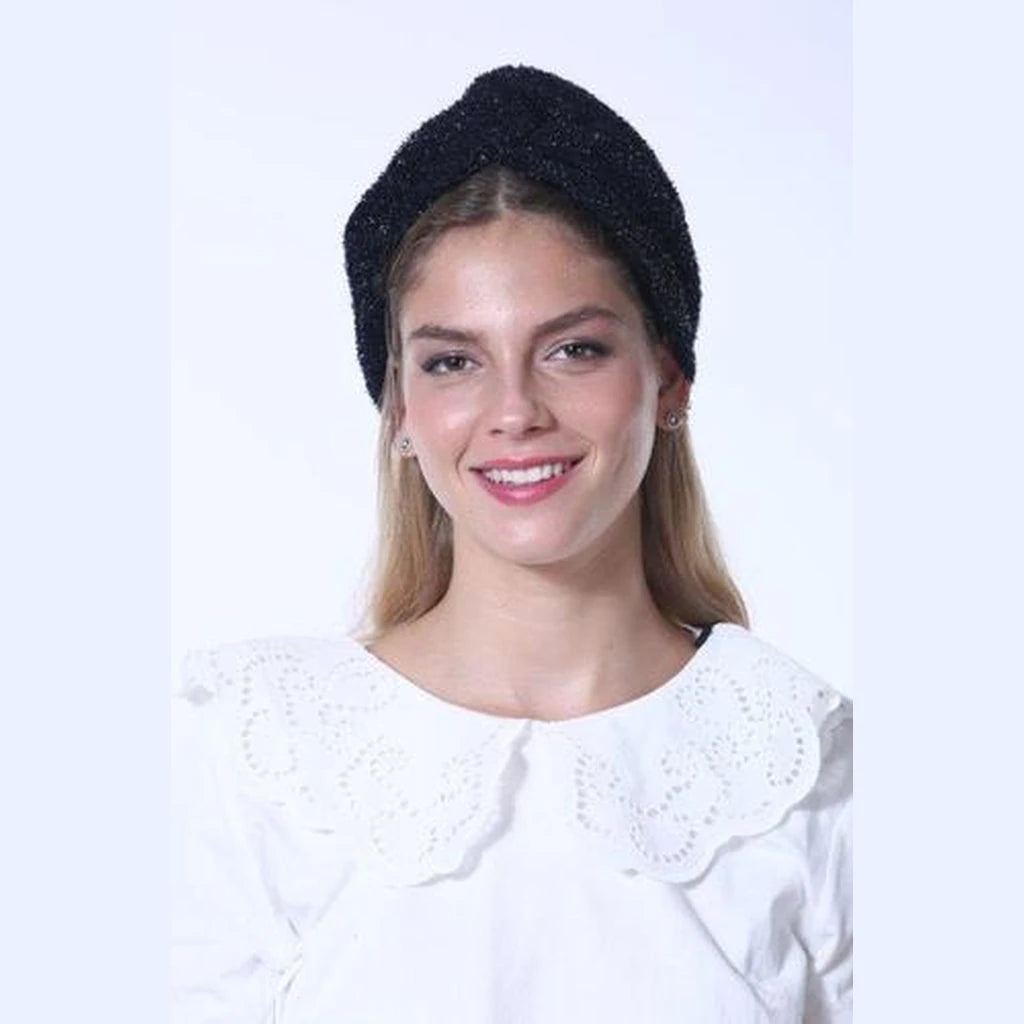 Thin Lurex Turban Head Covering – Navy Blue